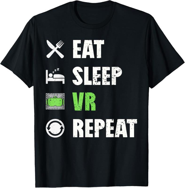 100% Cotton Funny VR Gamer Virtual Reality Gaming Eat Sleep VR Repeat T-Shirt Hoodie, Sweatshirt | HypeDripTees.com