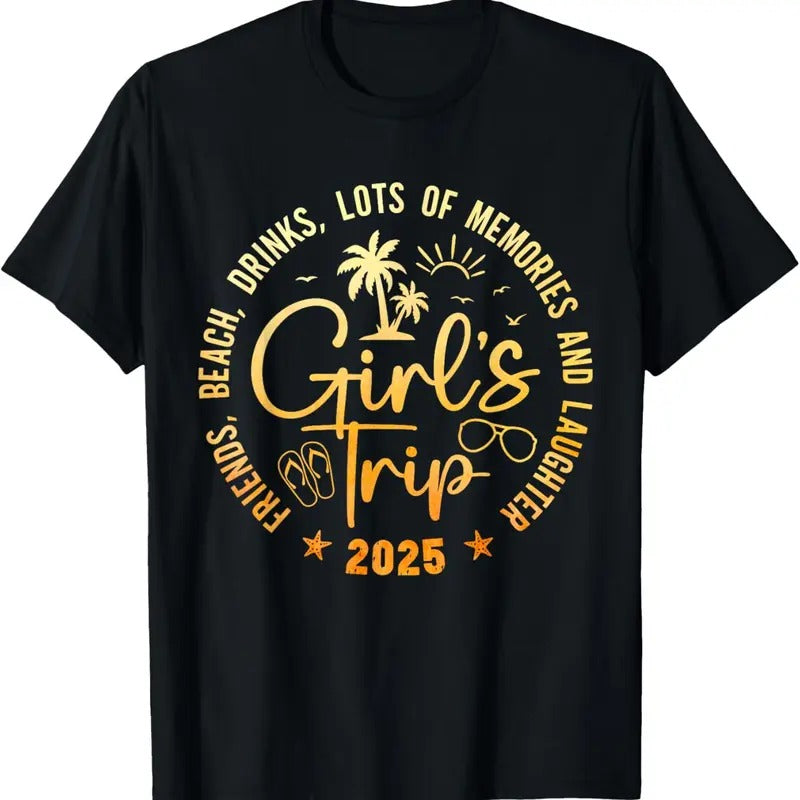 100% Cotton Girls Trip 2025 Friends Beach Drinks Lots Of Memories T-Shirt Hoodie, Sweatshirt | HypeDripTees.com