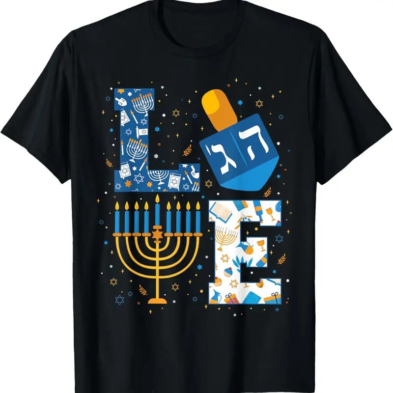 100% Cotton Hanukkah love with menorah for jewish christmas holiday T-Shirt Hoodie, Sweatshirt | HypeDripTees.com