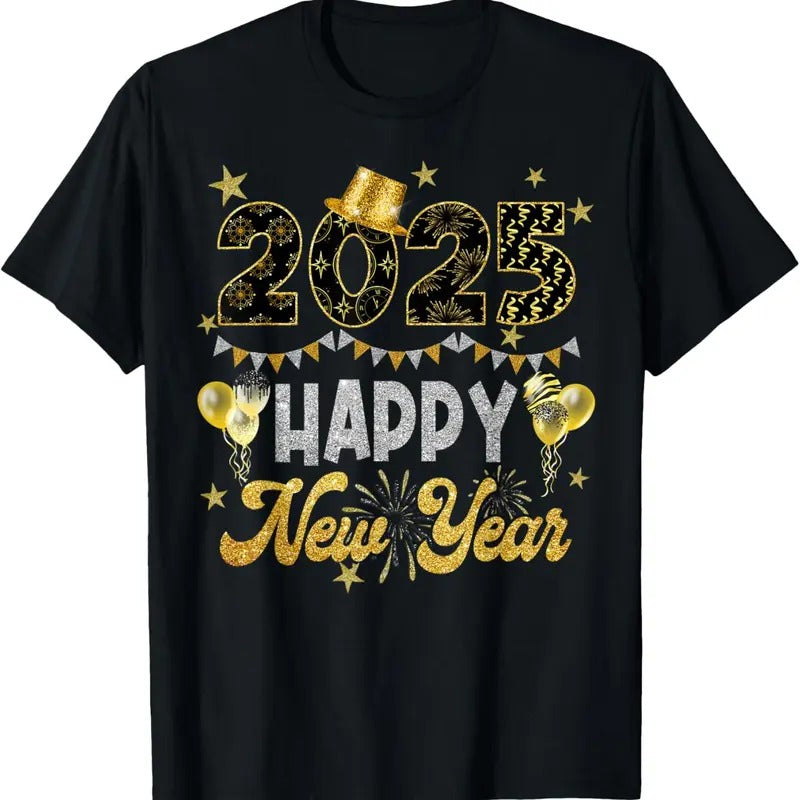 100% Cotton Happy New Year Party 2025 Ballon Family Matching Men Women T-Shirt Hoodie, Sweatshirt | HypeDripTees.com