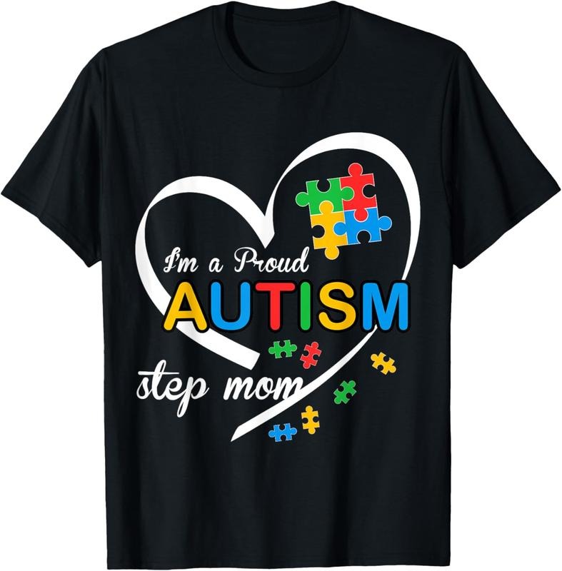 [100% Cotton]I'm A Proud Step Mom Love Heart Autism Awareness Puzzle T-Shirt Hoodie, Sweatshirt | HypeDripTees.com