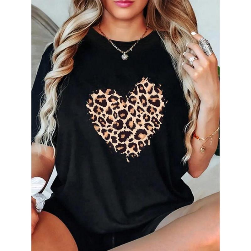 100% Cotton Leopard Cheetah Animal Print Heart T-Shirt Casual Short Sleeve Shirt Hoodie, Sweatshirt | HypeDripTees.com
