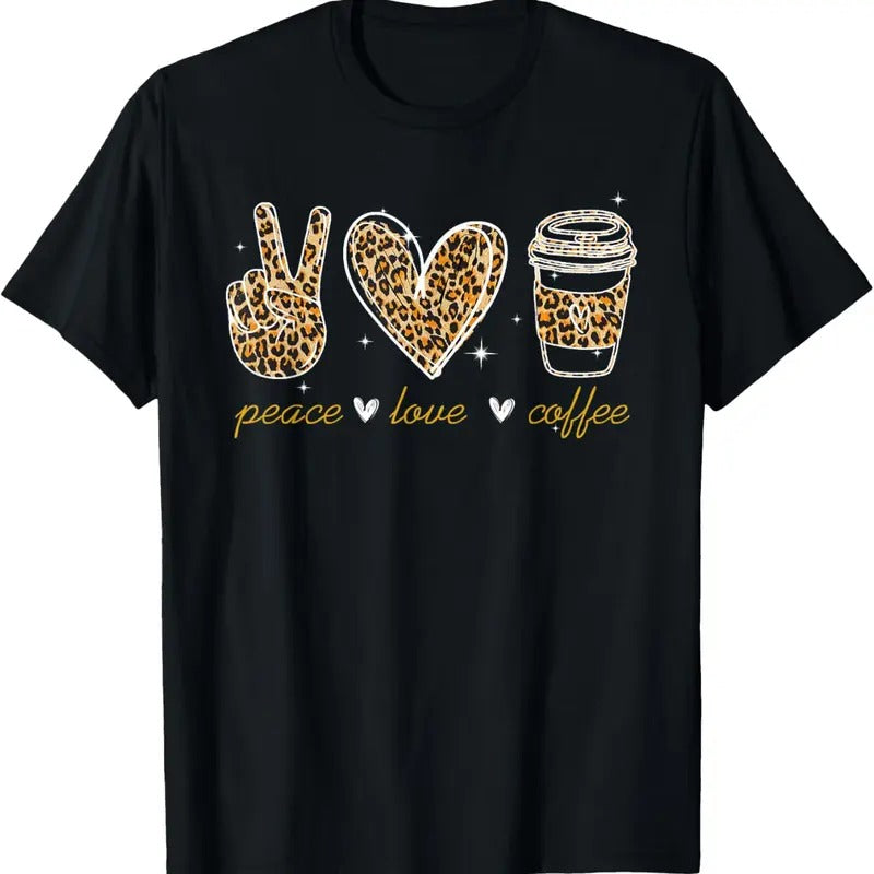100% Cotton Leopard Peace Love Coffee Lovers Hippie Gifts T-Shirt Hoodie, Sweatshirt | HypeDripTees.com