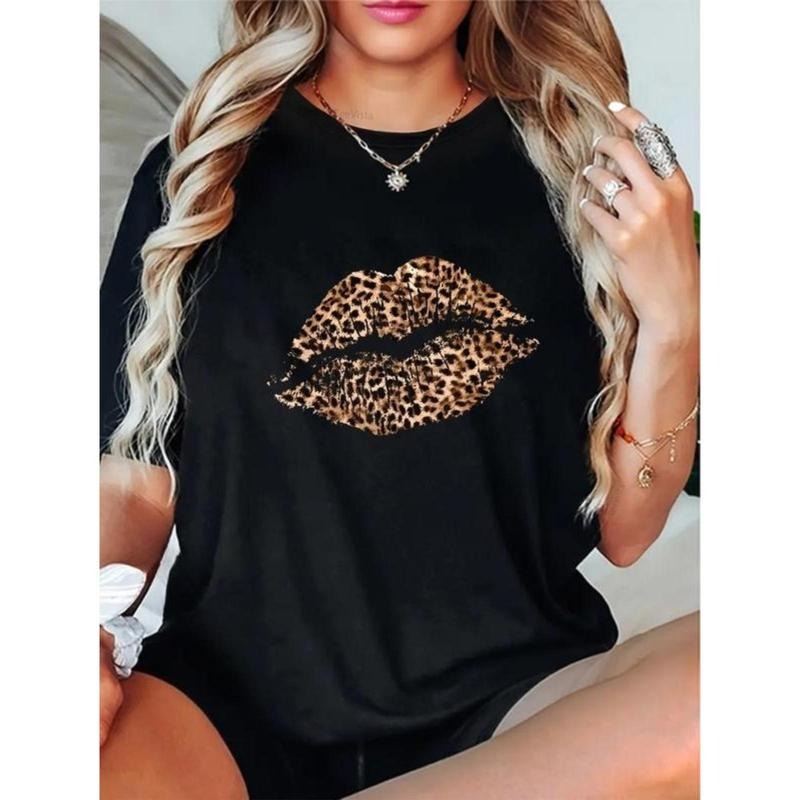 100% Cotton Leopard Print Lips Cheetah Spots Big Lips T-Shirt Hoodie, Sweatshirt | HypeDripTees.com