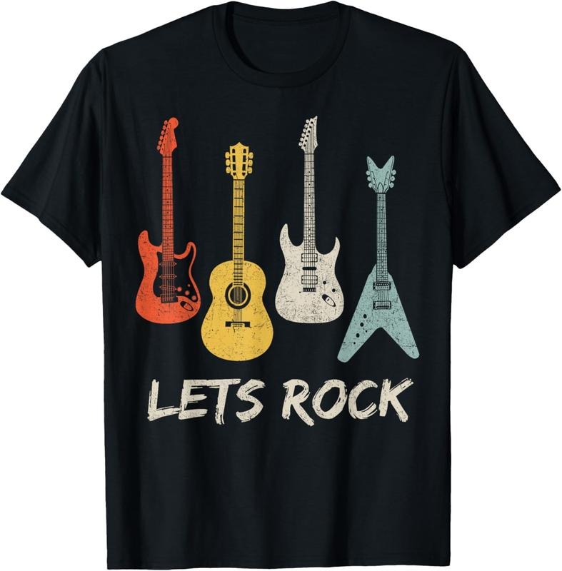 100% Cotton Lets Rock Rock n Roll Guitar Retro Gift Men Women T-Shirt Hoodie, Sweatshirt | HypeDripTees.com