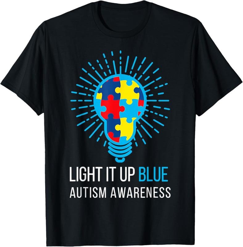 100% Cotton Light It Up Blue Autism Awareness Ribbon Puzzle Pieces T-Shirt Hoodie, Sweatshirt | HypeDripTees.com