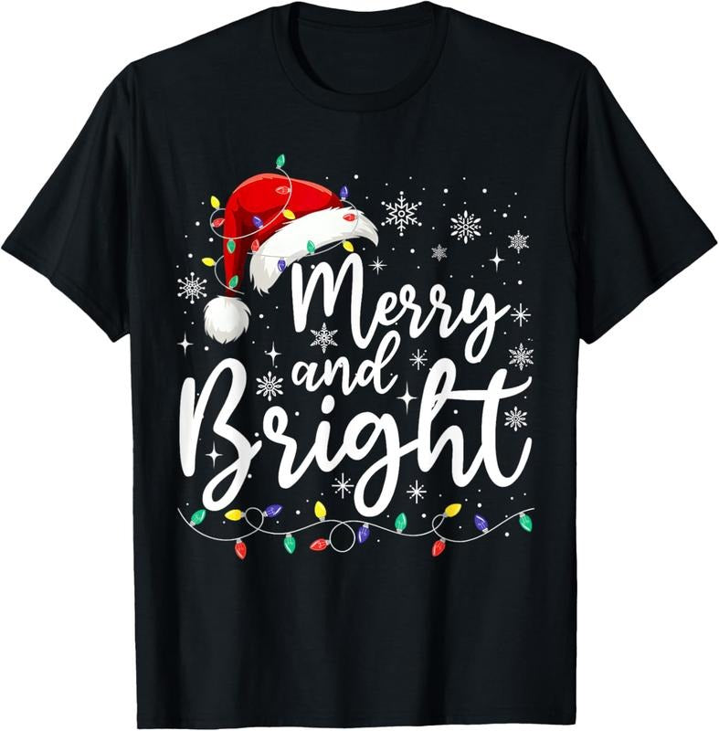 100% Cotton Merry and Bright Christmas Lights Santa Men Women Boys Girls T-Shirt Hoodie, Sweatshirt | HypeDripTees.com