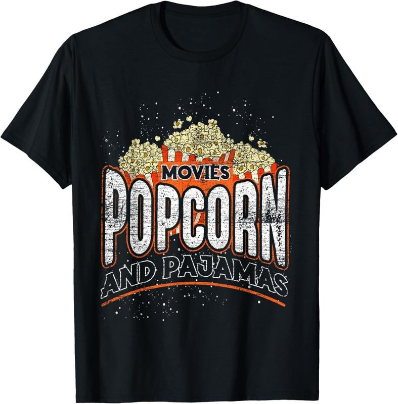 100% Cotton Movies Popcorn And Pajamas Popcorn T-Shirt Hoodie, Sweatshirt | HypeDripTees.com