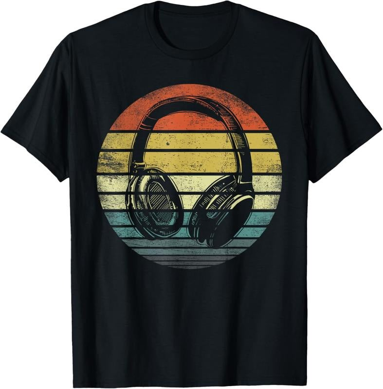 100% Cotton Music Lover Producer DJ Gifts Funny Retro Headphones T-Shirt