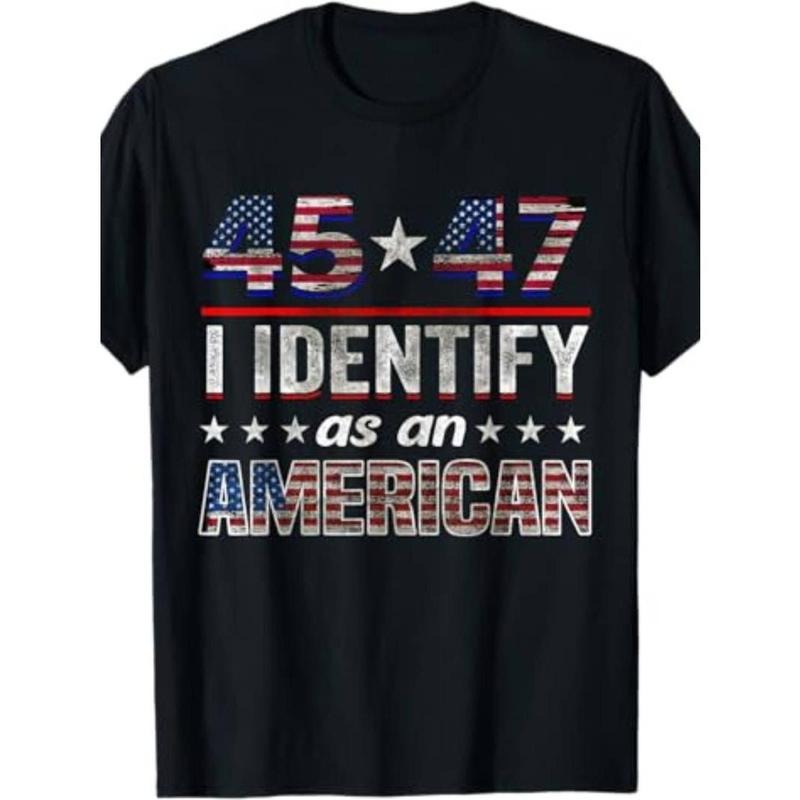 [100% Cotton]Patriotic American Flag 45 47 Print Cotton T-Shirt, Casual Crew Neck, Slight Stretch, Knit Fabric, Unisex, for Men, Women, Dad, Mom, All-Season Top