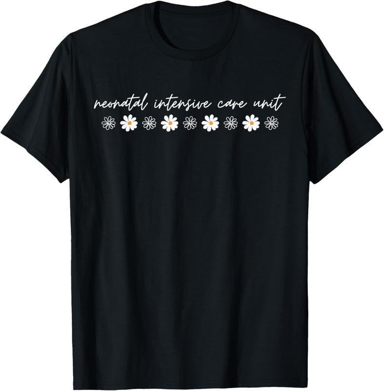 100% Cotton Retro NICU Nurse Daisy Flower Neonatal Nurse RN Nurse T-Shirt