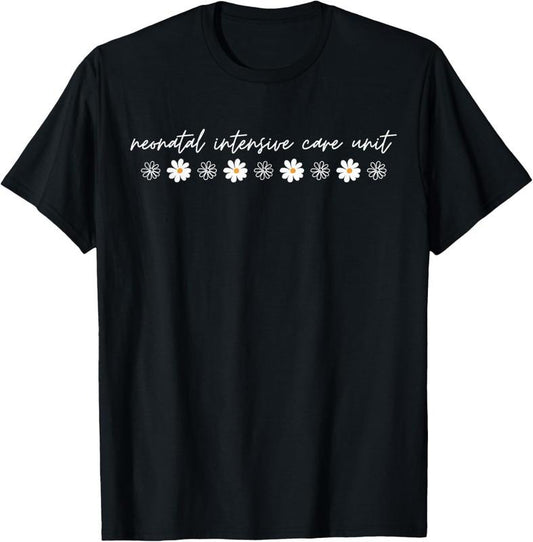 100% Cotton Retro NICU Nurse Daisy Flower Neonatal Nurse RN Nurse T-Shirt