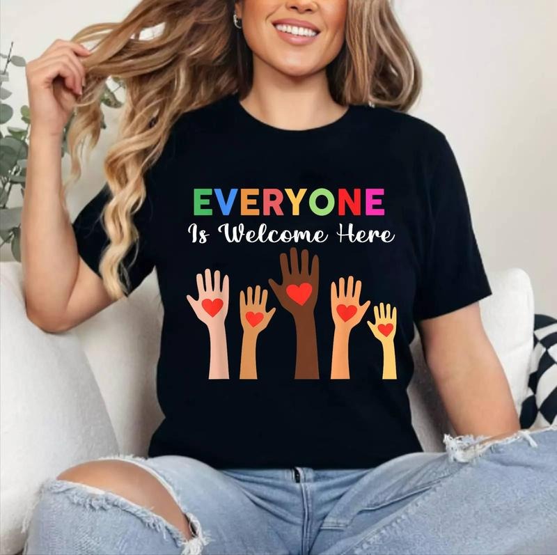 [100% Cotton Shirt] Everyone Is Welcome Here Idaho Teacher Unisex T-Shirt Hoodie, Sweatshirt | HypeDripTees.com