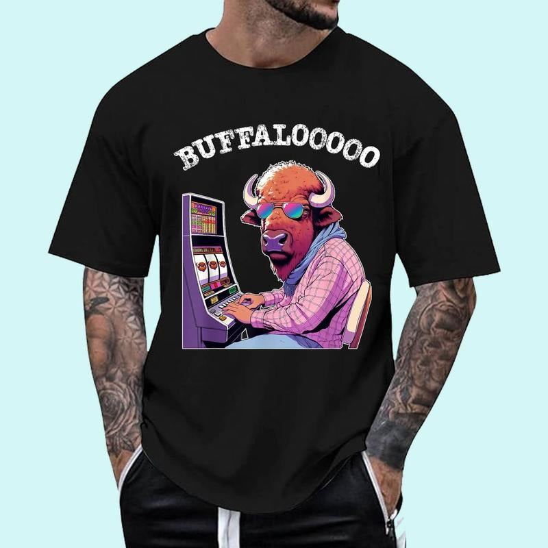 [100% Cotton Shirt] Lucky Buffalo Casino Slot Machine BUFFALOOOOO Gambling Unisex T-Shirt Hoodie, Sweatshirt