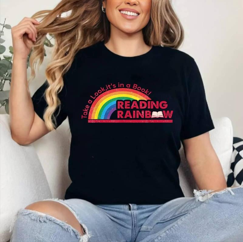 [100% Cotton Shirt] Reading Rainbow Shirt, Take A Look it's In A Book Reading Book Vintage Rainbow Unisex T-Shirt Hoodie,...
