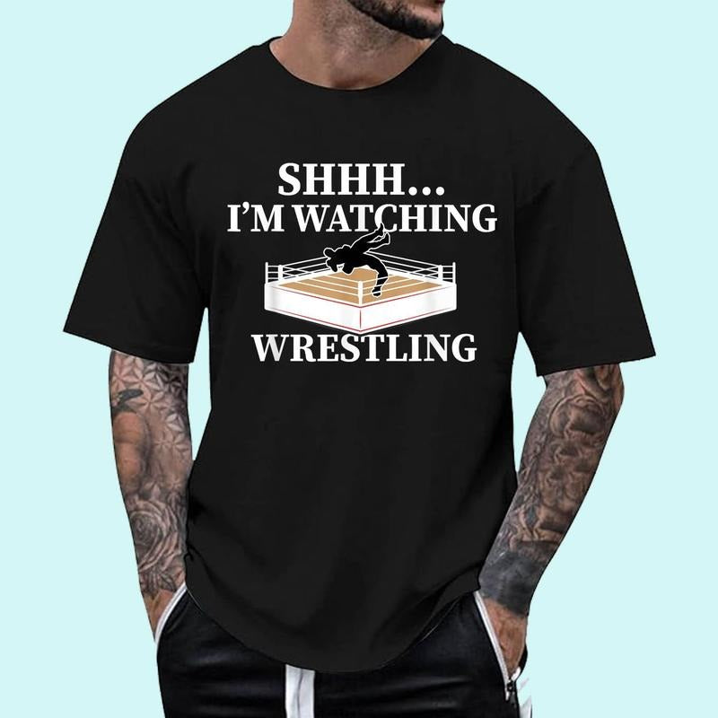 [100% Cotton Shirt] Shhh I_m Watching Wrestling Funny Wrestling Lover Gift Unisex T-Shirt Hoodie, Sweatshirt