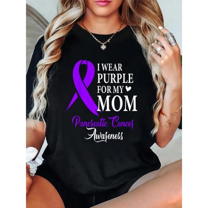 100% Cotton T shirts I Wear Purple for My Mom Gift Pancreatic Cancer Awareness T-Shirt Breathable & Comfort Fit Tee...