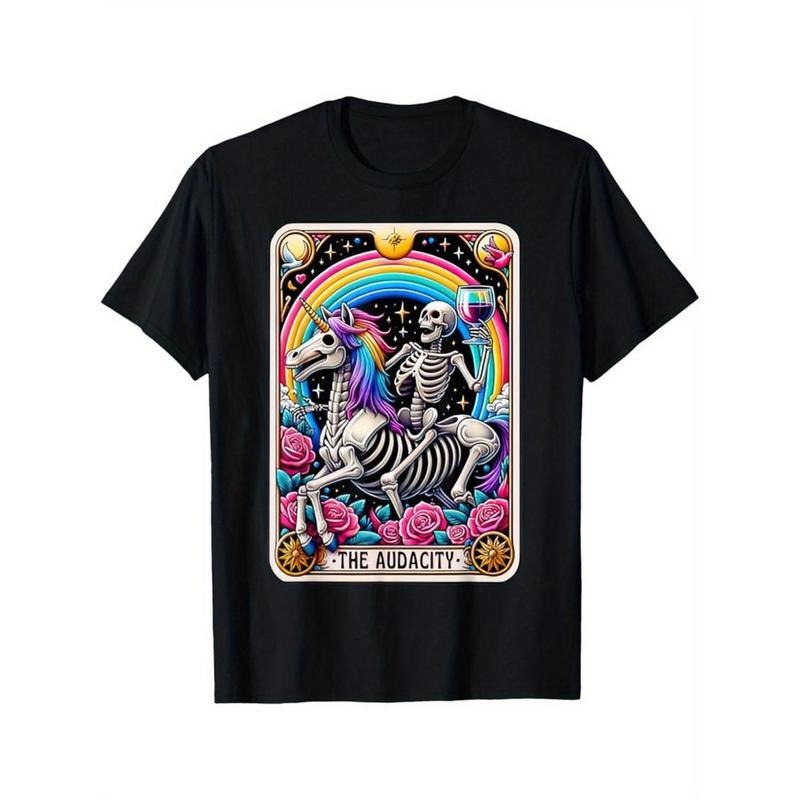 100% Cotton The Audacity Funny Tarot Card Sarcastic Skeleton T-Shirt Selected pure cotton interesting design DIY short...