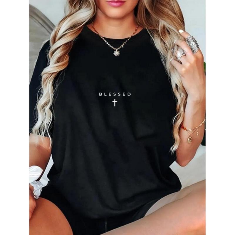 100% Cotton Unisex Blessed Cross Subtle Christian Minimalist Religious Faith T-Shirt Christ Christian Tops Casual Top...