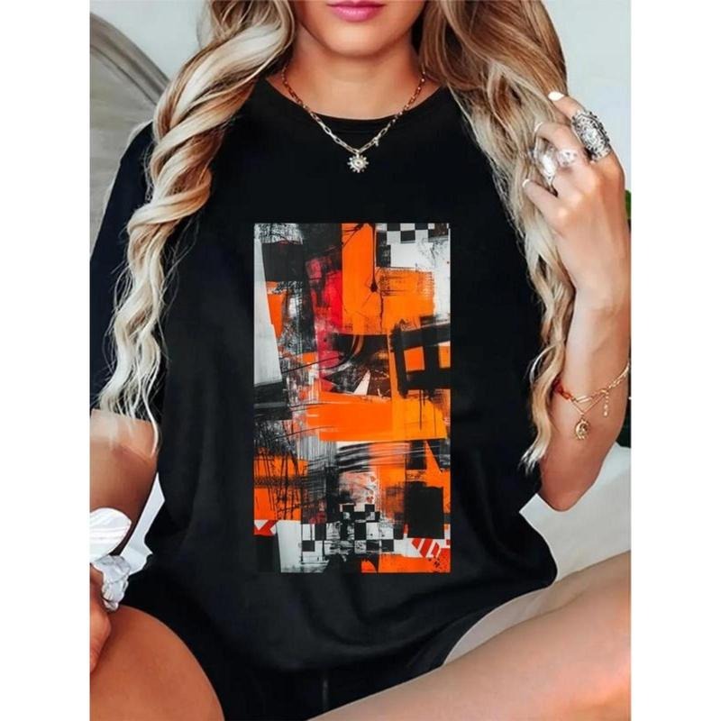 100% Cotton Unisex Graffiti Orange Abstract art Modern Colors T-Shirt Casual Top Hoodie, Sweatshirt | HypeDripTees.com