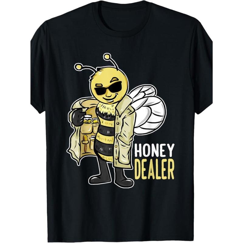 100% Made in USA, 180g Cotton 'Honey Dealer' Bee Graphic T-Shirt for Men - Funny Beekeeper Design with Fashion Glasses &...