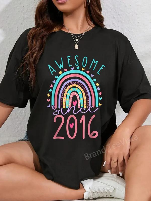 100% cotton Awesome Since 2016 7th Birthday Rainbow Gifts Born In 2016 T-Shirt women graphic shirts Hoodie, Sweatshirt
