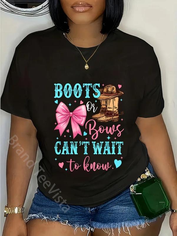 100% cotton Boots or Bows Can't Wait to Know Western Gender Reveal Party T-Shirt women graphic shirts Hoodie, Sweatshirt