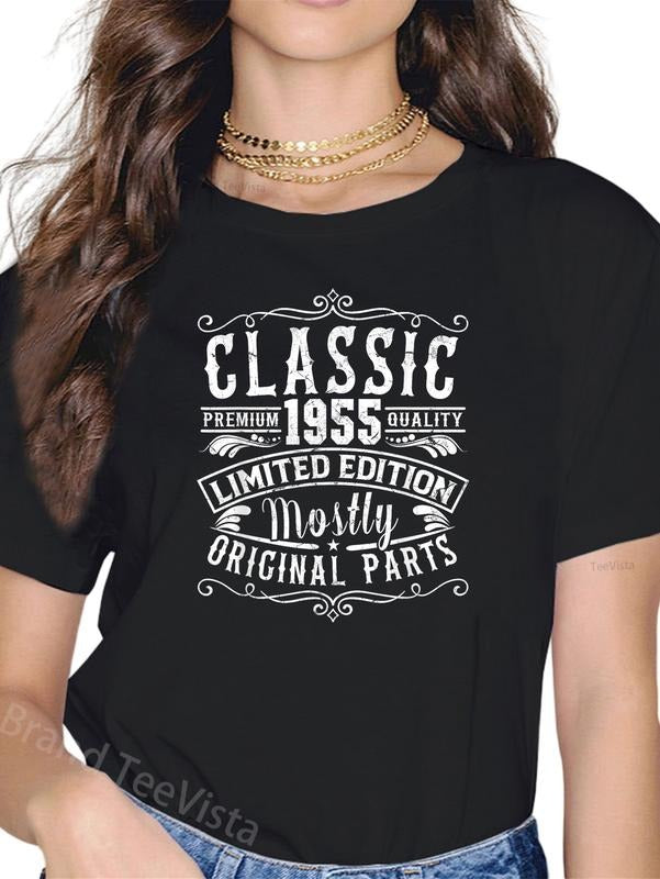 100% cotton Born In 1955 Classic Mostly Original Parts Funny Birthday T-Shirt women graphic shirts Hoodie, Sweatshirt