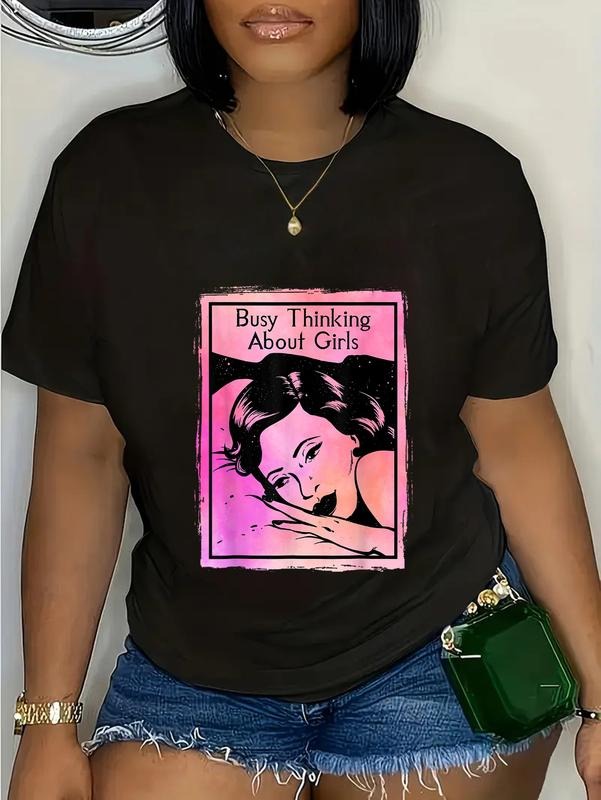 100% cotton Busy Thinking About Girls Busy Thinking About Girls Present T-Shirt casual Fashion graphic tees for women...