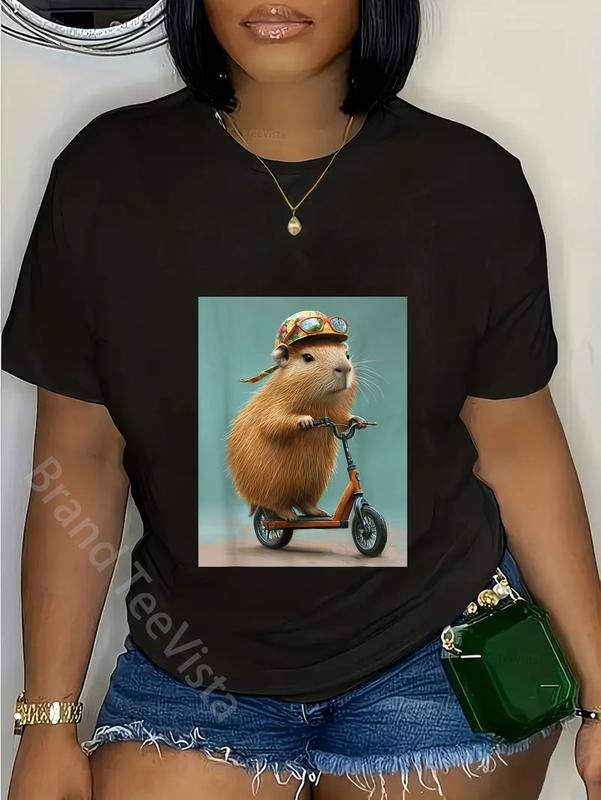 100% cotton Capybara riding Scooter with Glasses Funny Graphic T-Shirt women graphic shirts Hoodie, Sweatshirt