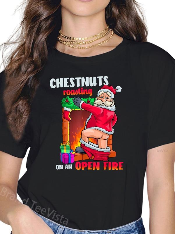 100% cotton Chest Nuts Roasting Funny Naughty Santa Dirty Food Pun Xmas T-Shirt women graphic shirts Hoodie, Sweatshirt