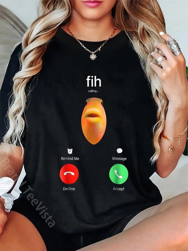 100% cotton Fih Calling Remind me Message Decline Accept Phone Call Fish T-Shirt women graphic shirts Hoodie, Sweatshirt