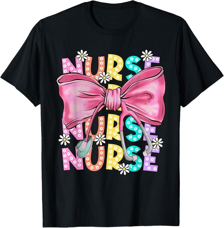 100% cotton Floral Blue Coquette Bow Nurse Stethoscope Nursing Doctor T-Shirt women graphic shirts Hoodie, Sweatshirt