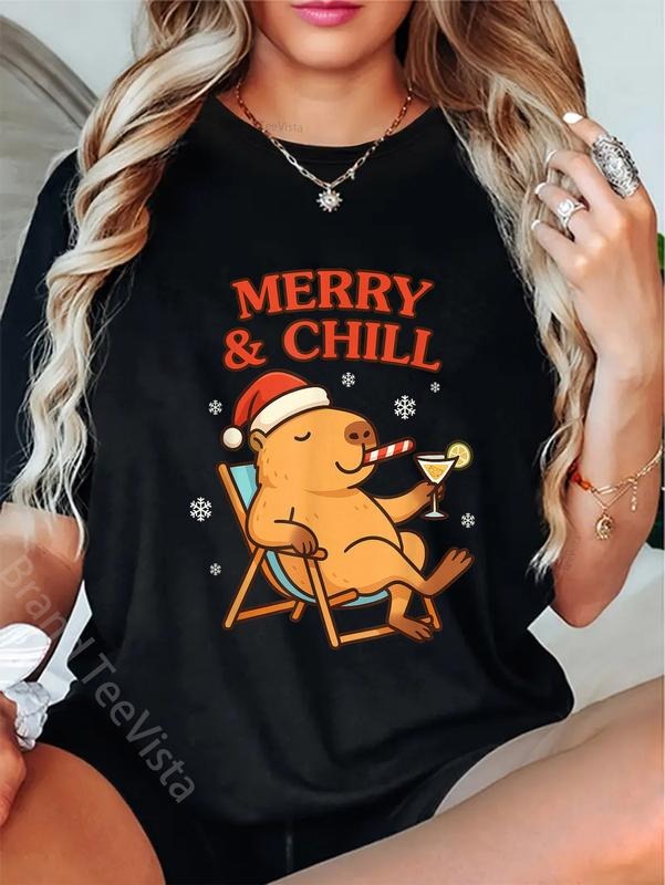100% cotton Funny Capybara Christmas Humor Holiday Vacation Animal T-Shirt women graphic shirts Hoodie, Sweatshirt