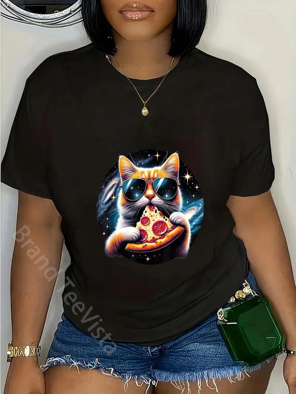 100% cotton Funny Cat eating Pizza in space kitty Galaxy T-Shirt women graphic shirts Hoodie, Sweatshirt | HypeDripTees.com