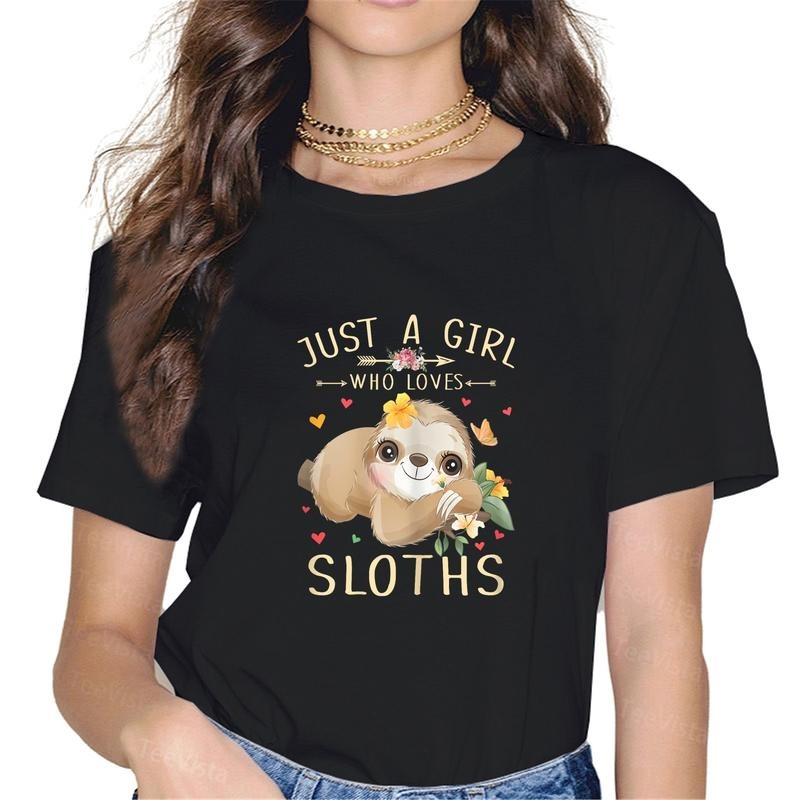 100% cotton Just A Girl Who Loves Sloths Cute Sloth Lover Girls T-Shirt women graphic shirts Hoodie, Sweatshirt