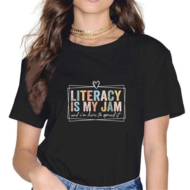 100% cotton Literacy Is My Jam And I'm Here To Spread It T-Shirt women graphic shirts Hoodie, Sweatshirt | HypeDripTees.com