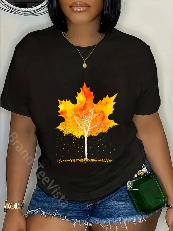 100% cotton Maple Leaf Autumn Tree Orange Fall Leaves Season T-Shirt women graphic shirts Hoodie, Sweatshirt