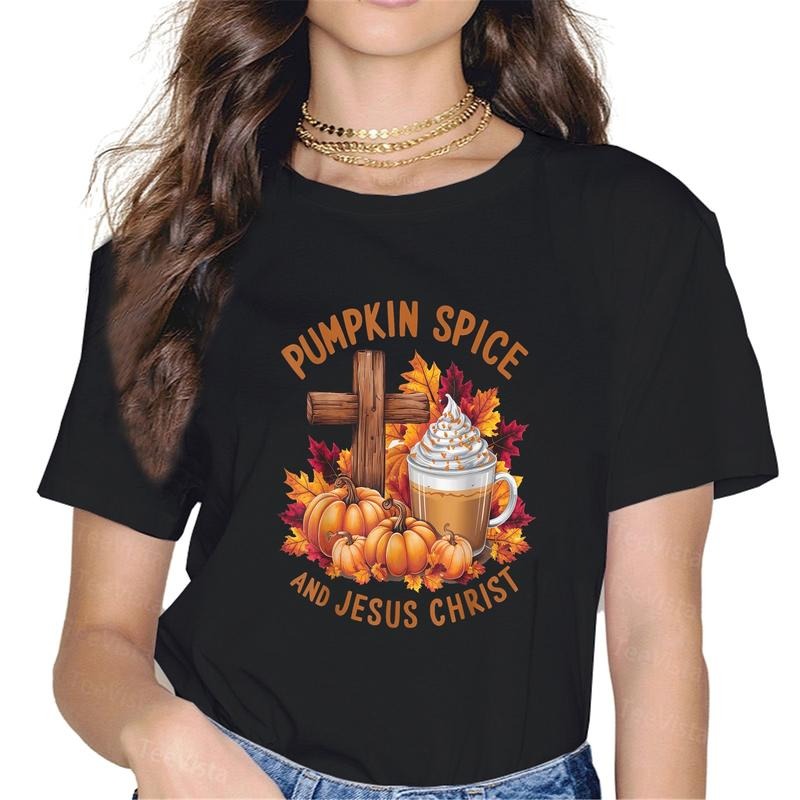 100% cotton Pumpkin Spice And Jesus Christ Funny Fall Christian T-Shirt women graphic shirts Hoodie, Sweatshirt