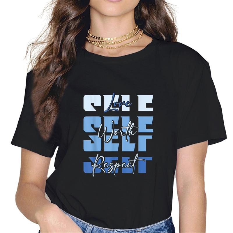 100% cotton Self-ish Love Worth Respect Blue Positive Inspirational T-Shirt women graphic shirts style 02 Hoodie, Sweatshirt