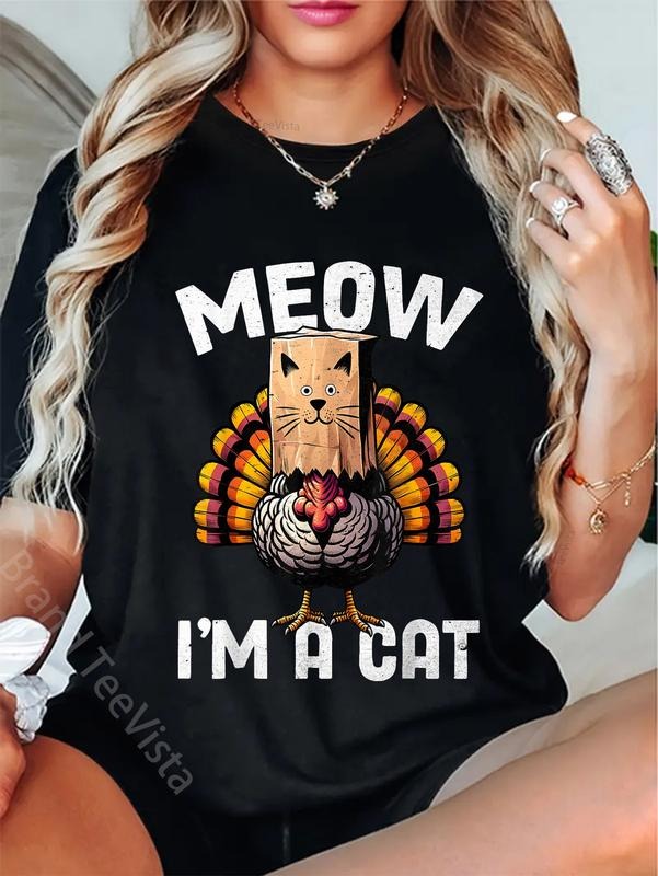 100% cotton Thanksgiving Funny Turkey Fake Cat Disguise Fall Holiday Men Women Girls T-Shirt women graphic shirts Hoodie,...