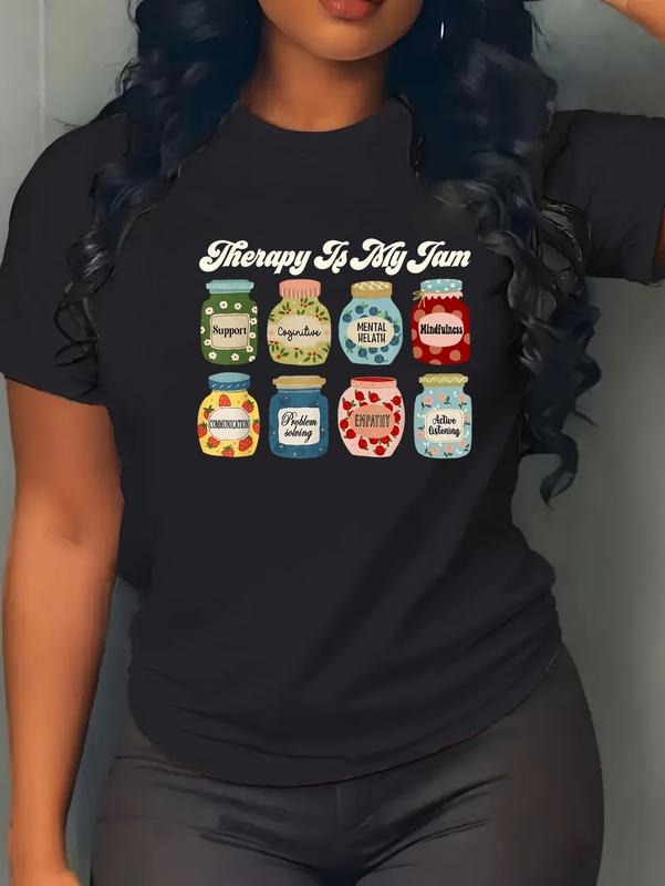100% cotton Therapist Therapy is My Jam Mental Health Counselor Gift T-Shirt casual Fashion graphic tees for women...