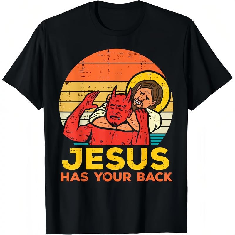 100%25 Cotton  Jesus Has Your Back Jiu Jitsu Retro Christian Men T-Shirt Selected pure cotton interesting design DIY...