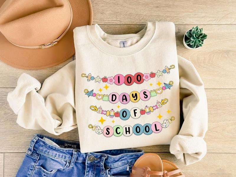 100 Days Of School Bracelet Shirt, Teacher 100 Days of School Outfit, Celebrate 100th Day, Funny Teacher Student Shirt,...