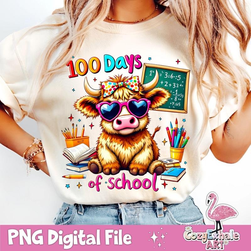 100 Days Of School Highland Cow Shirt, Mowdy 100 Days of School T-Shirt, Cowgirl 100 Days of School T-Shirt, Teacher 100...
