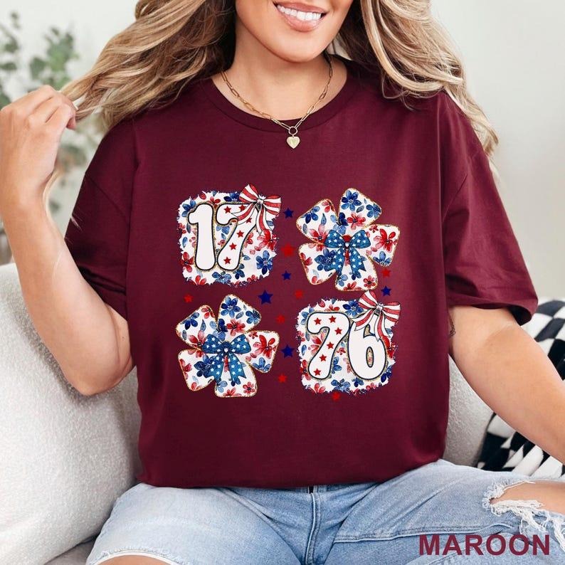 1776 Coquette 4th of July Shirt, Coquette USA Flag Shirt, American Flag Shirt Hoodie, Sweatshirt | HypeDripTees.com