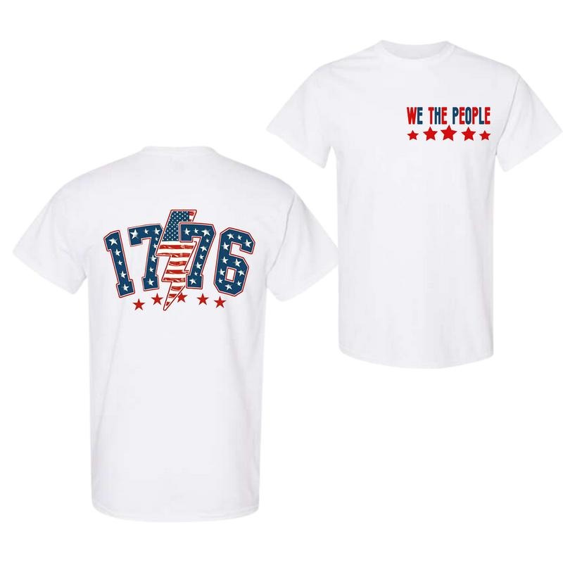 1776 T-Shirt, Colors Red white and Blue Shirt, Vintage USA Lightning Bolt Shirt, Summer Shirt, Oversized Tees, Boho...
