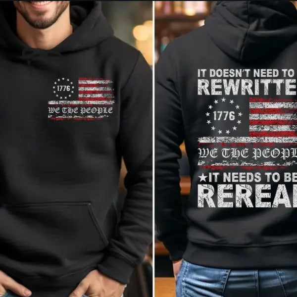 1776 We the People American Flag Front and Back Hoodie Fleece lined Sweatshirts T-Shirts | HypeDripTees.com