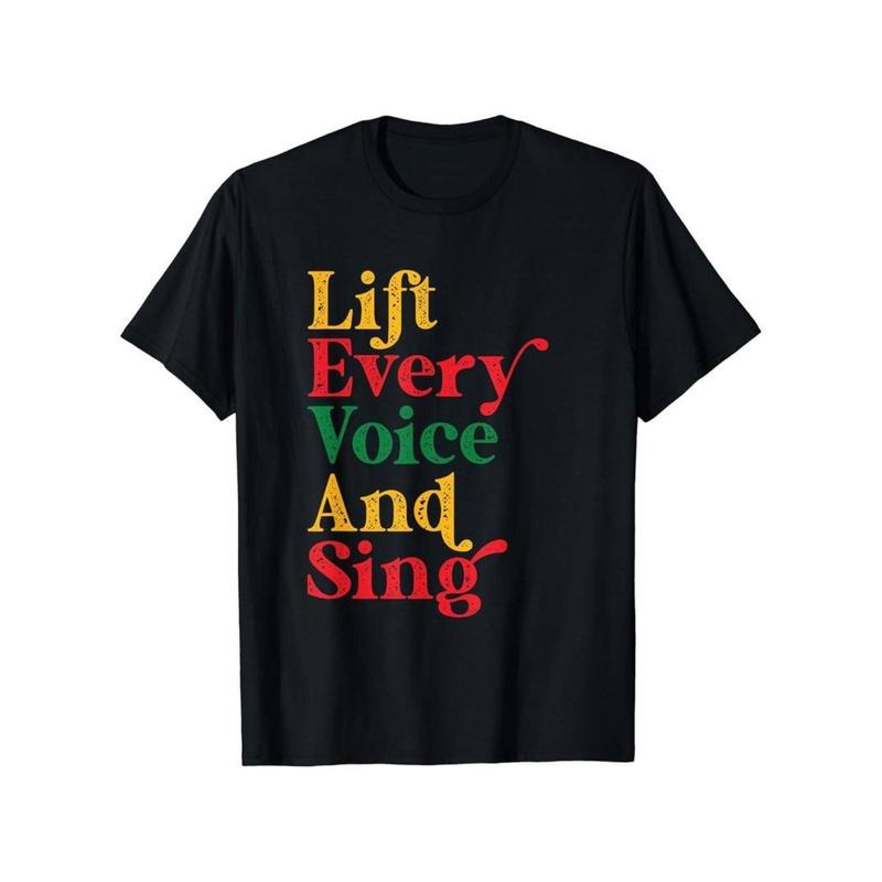 180G 100% Cotton Single-Sided Printed Round Collar Short-Sleeved T-Shirt Juneteenth Singing Black History Month Hymn...