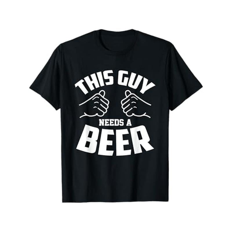 1pc Funny "This Guy Needs a Beer" Cotton T-Shirt for Men - Casual Crew Neck, Loose Fit, All-Season Knit Fabric with...